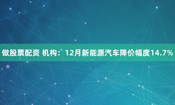 做股票配资 机构：12月新能源汽车降价幅度14.7%